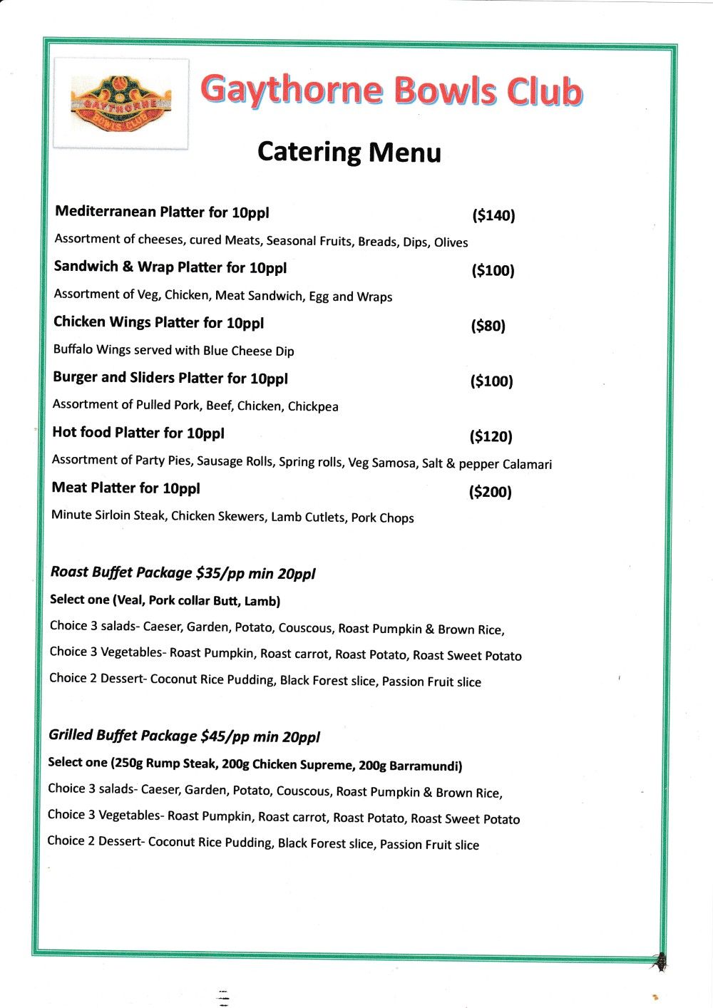 Catering Menu