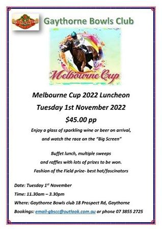 Melbourne Cup Day on Tuesday 1st November 2022